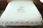 Vtg Embroidered Quilt White Lace Ruffle Floral Victorian Granny 79X88 Cottage. Fixed Price $66.00.