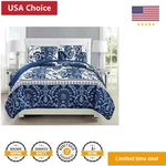 Mk Collection 3PC Bedspread Coverlet Quilted Floral White Navy Blue Size.... Fixed Price $43.39.