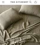 The Citizenry Stonewashed French Linen Green Olive King Flat Sheet. Fixed Price $148.00.