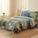 Tache 3 Pc Cotton Floral Blue Brown Green Mystical Autumn Leave Patchwork Bed.... Fixed Price $138.63.