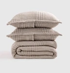 Quince Organic Cotton Channel Matelasse Coverlet Set Full Queen Taupe Open Box. Fixed Price $99.00.