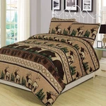 Howplumb Bear Mountain 2-PIECE Quilt Set Featuring Elk Rustic Log Cabin. Fixed Price $94.53.
