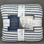 3PC Brooks Brothers Duvet Sham Set Linen Blend King Quilted Navy Stripe. Fixed Price $143.99.