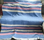 Vintage Baron Woolen Mills Rising Sun Blanket Blue Pink Cream Throw 85X73". Fixed Price $99.00.