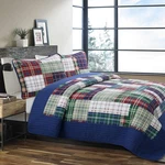 Cozy Line Home Fashions Navy Blue Green Red Plaid 100% Cotton Quilt Bedding Set. Fixed Price $66.19.