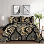 Djy Black Quilt Set King Size, Boho Gold Damask Bedspread Coverlet Soft Ligh. Fixed Price $70.45.