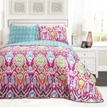 Boho Ikat 3PC Full Queen Quilt Set : Jaipur Pink Aqua Purple Fuchsia Geometric. Fixed Price $99.95.