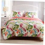 Greenland Home Tropics Palm Leaves Coastal Cotton 3-PIECE Full/queen Coral. Fixed Price $106.84.