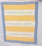 Yellow Blue Daisy Stripe Queen Quilt Set W/ Shams Cozy Coastal Cottage Floral. Fixed Price $62.50.