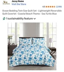 Jessy Home Sea Turtle Twin Reversible Quilt Coverlet SET-2 Shams-new Orig Bx. Fixed Price $22.00.