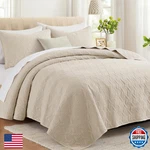 Lavsiry Beige Queen Quilt Bedding Set W/ Shams, Lightweight Summer. Fixed Price $44.97.