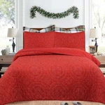 3 Pcs Festive Christmas Quilt Bedspread Set Holiday Bedding Medallion Red. Fixed Price $32.99.