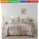 Quilts Queen Size Patchwork Bedspread Set - 100% Cotton Reversible Breathable.... Fixed Price $168.94.