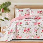 Uozzi Bedding Floral Quilt Set 3 Pieces Queen Size White Pink Flower Soft Mic.... Fixed Price $61.40.