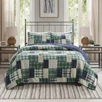 New! Cozy Classic Plaid Blue Green Navy Brown Beige Log Cabin Lodge Quilt Set. Fixed Price $146.32.