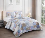 Brilliant Sunshine Pink And Blue Roses Toile Quilt Set, 3-PIECE Bedding Sets,. Fixed Price $54.70.