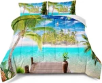 Bducok Ocean Comforter Set Queen Size Beach Bedding Tropical Palm Tree Hawai. Fixed Price $92.54.