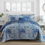 King Size Quilt Set Navy Blue 3 Pieces Boho Floral Plaid. Fixed Price $121.58.