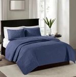 Madison Park Quebec Quilt Set, Damask Stitching Cotton, King 3 Pieces Navy Blue. Fixed Price $99.00.