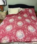 Vtg Yves Delorme Paris King Duvet Cover Cotton Red Coral Grey Toile France As. Fixed Price $145.00.