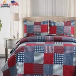 Hailea Red Blue Plaid Quilt Set Full/queen Size Country Patchwork Bedding Lightw. Fixed Price $64.19.