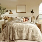 Qucover Velvet Quilt Size, 106"X98" Oversized King/cal King, Beige. Fixed Price $102.03.