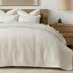 Elegant Cream White Velvet Quilt Set King Size 3-PIECE For All Seasons. Fixed Price $135.99.
