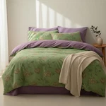New Anthropologie Green Purple Floral Cotton Queen / King Bedding Duvet Sham Set. Fixed Price $180.00.
