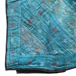 Vintage Indian Sari Silk Quilt Throw Blue Gold Ornate Coverlet Abc Carpet Home. Fixed Price $99.00.