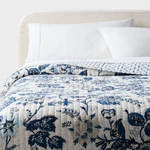 King Large Scale Printed Floral Gauze Reversible Quilt Blue - Threshold. Fixed Price $45.99.