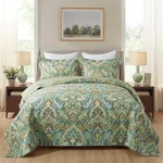 Newlake Cotton Bedspread Quilt Sets-reversible King, European Green Floral. Fixed Price $100.99.