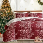 3 Pieces Christmas Quilt Set Burgundy Red Branch Queen Size 88X88 Soft Microfibe. Fixed Price $57.99.