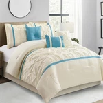 Lanco Modern Lifestyle Beige Blue Comforter Set Queen 7 Piece Bed In Bag. Fixed Price $147.40.