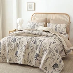 Janzaa Queen Size Floral Quilt Bedding Set 3 Pieces Beige Microfiber Reversible. Fixed Price $83.49.