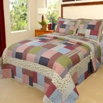 Quilt Set Queen Blue Pink Green Classic Patchwork Reversible Fabric Bedding. Fixed Price $75.77.