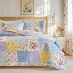 Joyreap Floral Cotton Quilt Set, Colorful Flowers Grid Patchwork Design, 3 Piece. Fixed Price $75.62.