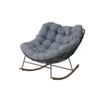 Comfy Black Metal Frame Oversized Outdoor Rocking Chair With Gray Cushion For Ad. Fixed Price $223.99.