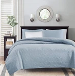 Quebec Dusty Pale Blue 3-PIECE Quilted King Coverlet Set For Cal. Fixed Price $95.99.