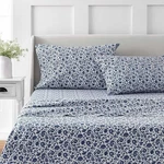New Martha Stewart Bleach Master 4-PIECE Sheet Set Queen Dark Blue Floral. Fixed Price $44.00.