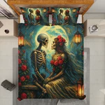 Skeleton Couple With Roses And Moonlight Gothic Romantic Quilt Bed Set. Fixed Price $80.09.